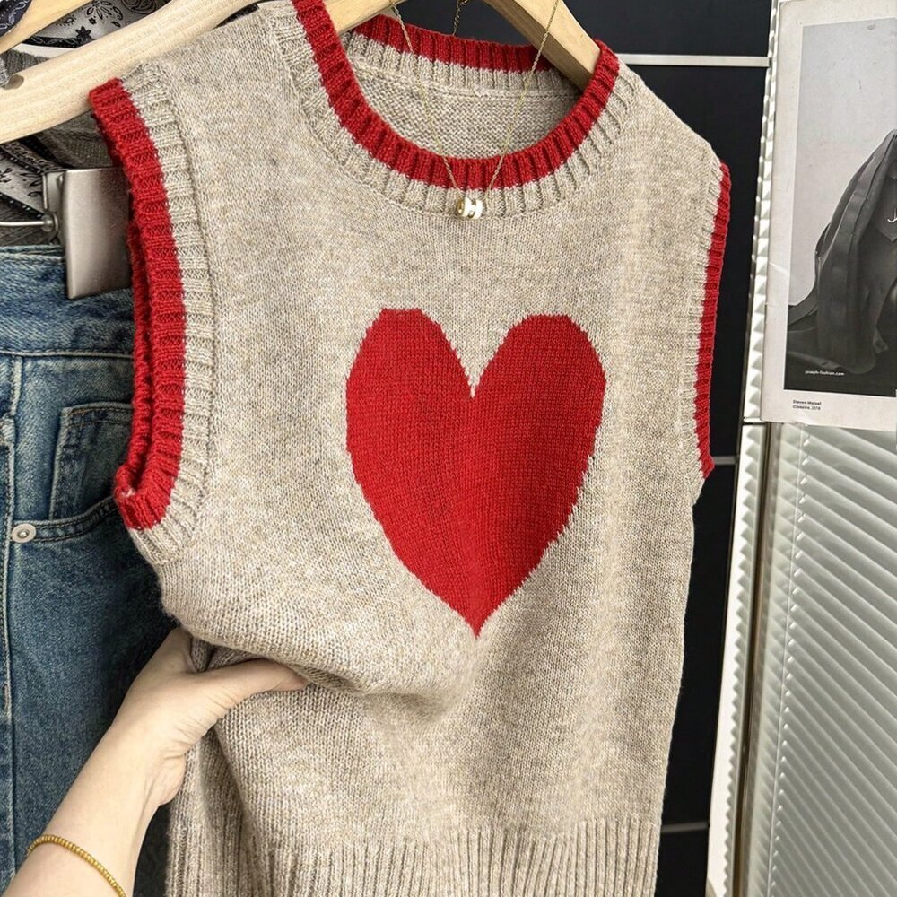 Multicolor Casual Women's Oatmeal Knitted Vest